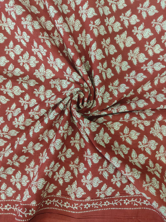 PURE COTTON RUST SELF BUTTI PATTERN HANDPRINTED COTTON FABRIC