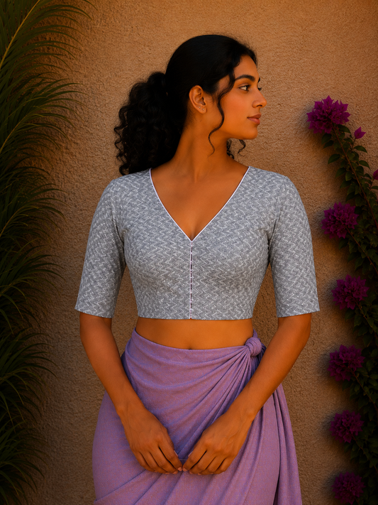 WHITE GREY ZIG ZAG READYMADE BLOUSE
