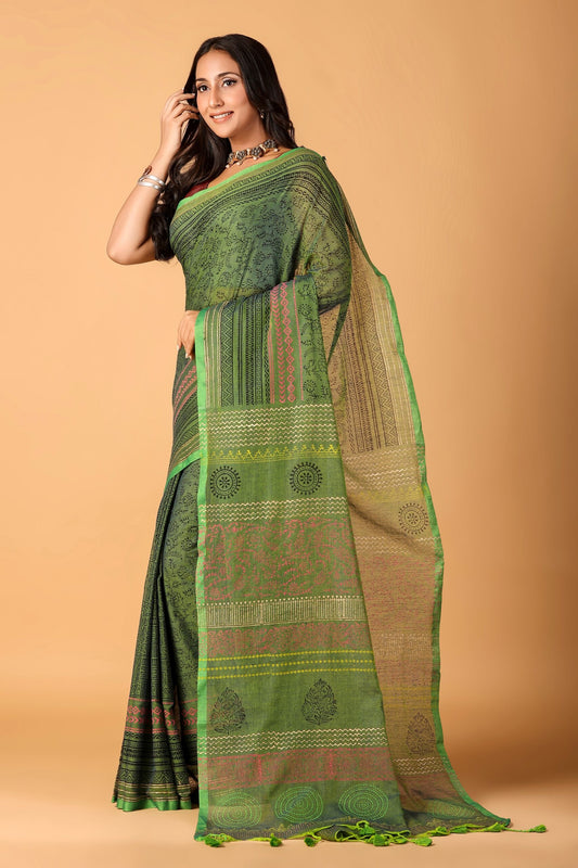 CHAPPAI COLLECTION-Hara khwab Handblock printed saree