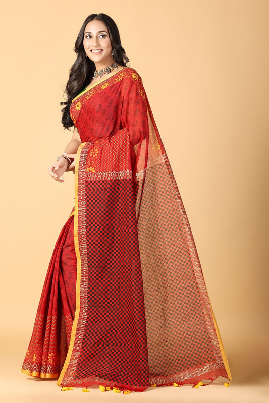 CHAPPAI COLLECTION-Lal Pari Handblock printed saree