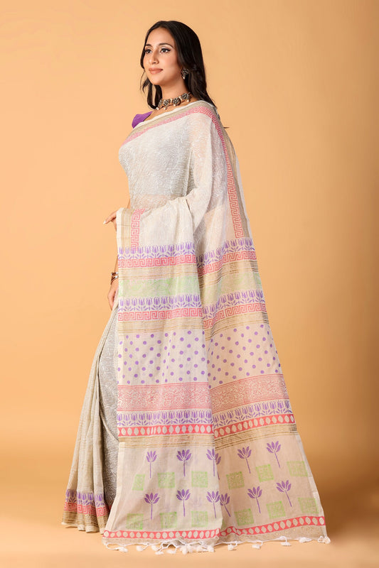 CHAPPAI COLLECTION -Safeed Dil Handblock printed saree