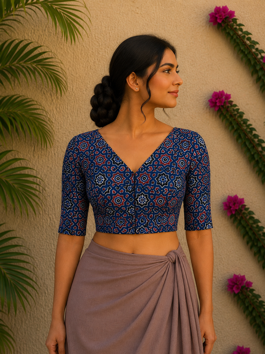 INDIGO STAR SILK READYMADE BLOUSE