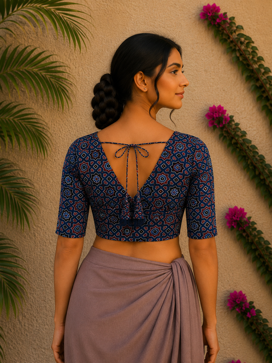 INDIGO STAR SILK READYMADE BLOUSE