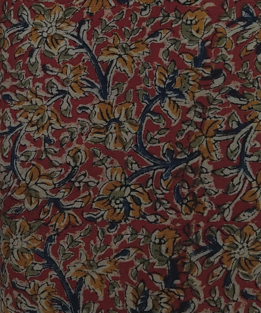 RED KALAMKARI - HANDLOOM COTTON PRINTED KHADI FABRIC