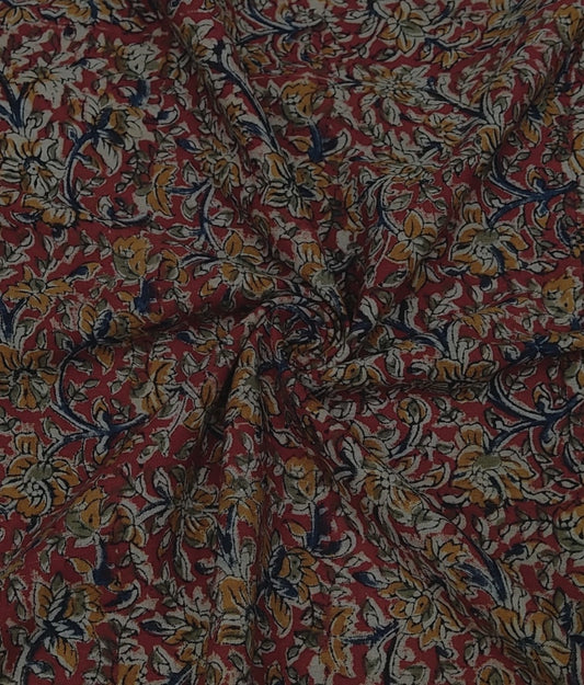 RED KALAMKARI - HANDLOOM COTTON PRINTED KHADI FABRIC