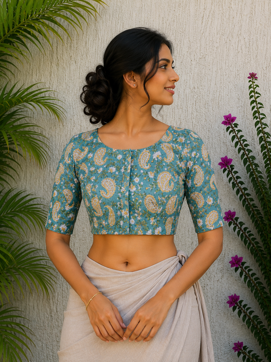 RAMA GREEN PAISLEY READYMADE BLOUSE