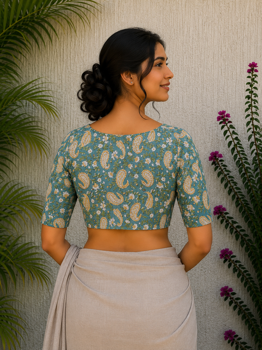 RAMA GREEN PAISLEY READYMADE BLOUSE