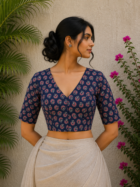 BLUE FLORAL BUTTI READYMADE BLOUSE