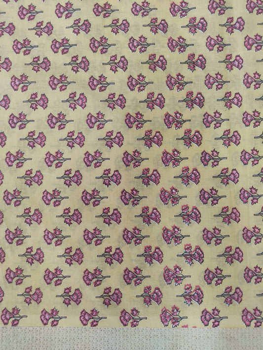 PURE COTTON YELLOW FLORAL BUTTI PATTERN HAND PRINTED COTTON FABRIC