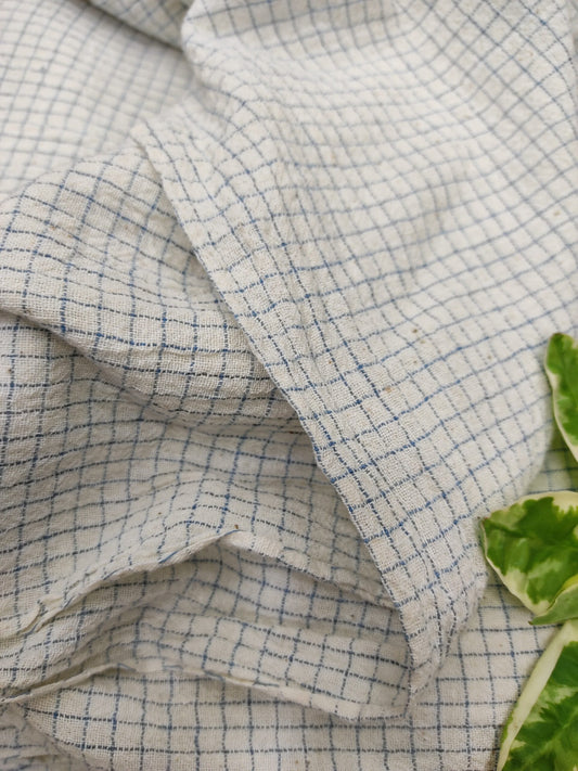 CREAM - ORGANIC KALA COTTON HANDLOOM INDIGO CHEX FABRIC