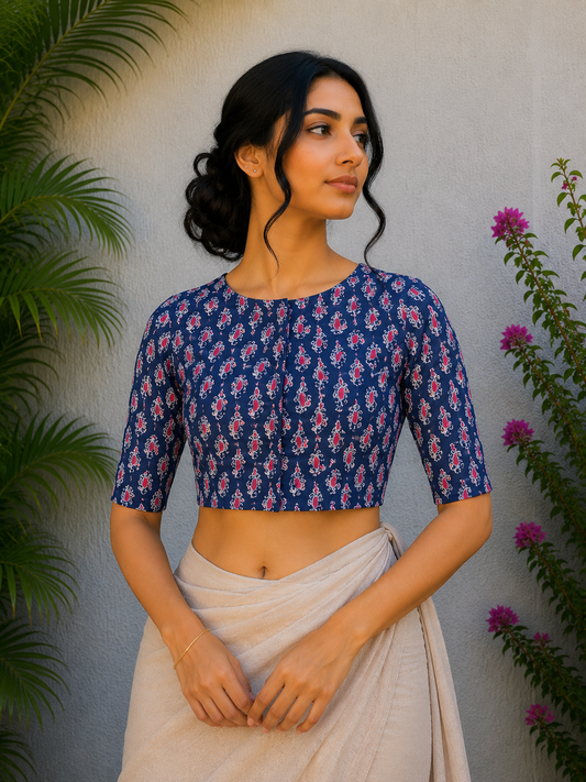 INDIGO PAISLEY HANDBLOCK PRINTED READYMADE BLOUSE