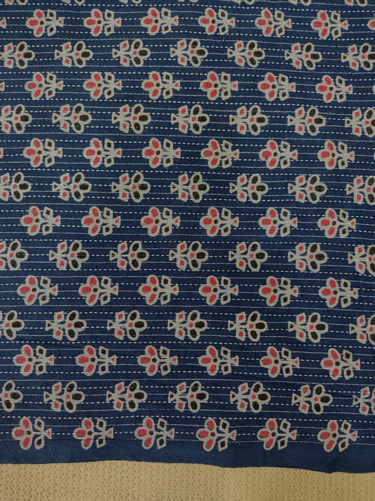 PURE COTTON INDIGO KANTHA FLORAL BUTTI PRINT COTTON FABRIC