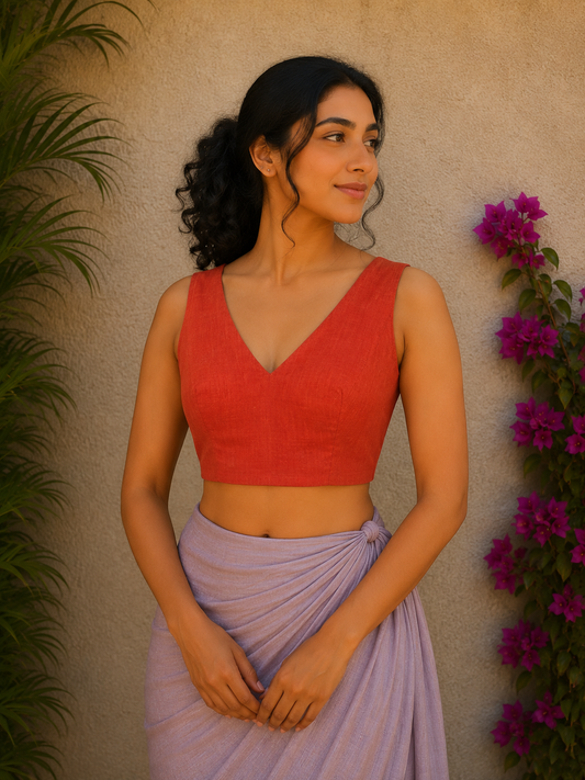FIRE ORANGE HANDLOOM READYMADE BLOUSE
