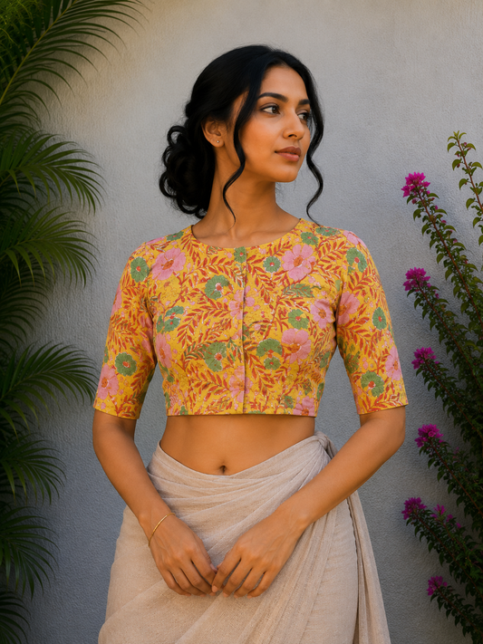 FLORAL JAAL SANGANERI PRINT READYMADE BLOUSE