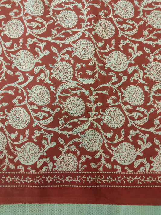PURE COTTON RUST SELF JAAL PATTERN HANDPRINTED COTTON FABRIC