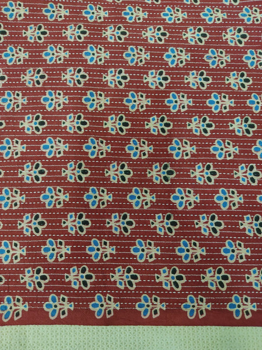 PURE COTTON RUST MAROON KANTHA FLORAL PRINT COTTON FABRIC