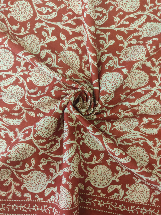 PURE COTTON RUST SELF JAAL PATTERN HANDPRINTED COTTON FABRIC