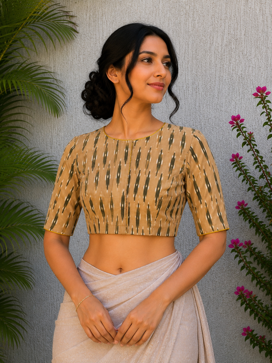 MUSTARD GREEN IKAT READYMADE BLOUSE
