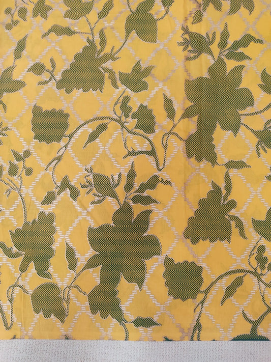 PURE COTTON YELLOW JAAL PATTERN HAND PRINTED COTTON FABRIC