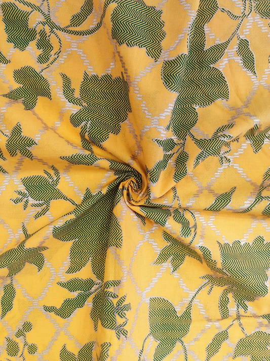 PURE COTTON YELLOW JAAL PATTERN HAND PRINTED COTTON FABRIC