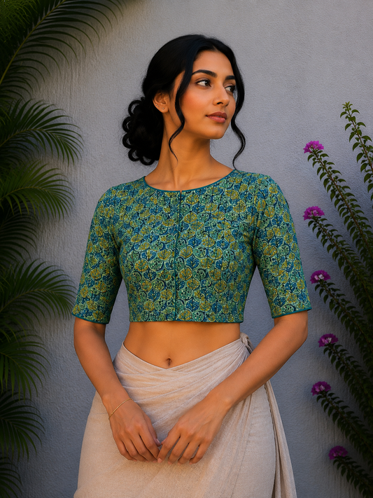 RAMA GREEN SANGANERI PRINT READYMADE BLOUSE