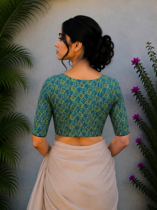 RAMA GREEN SANGANERI PRINT READYMADE BLOUSE