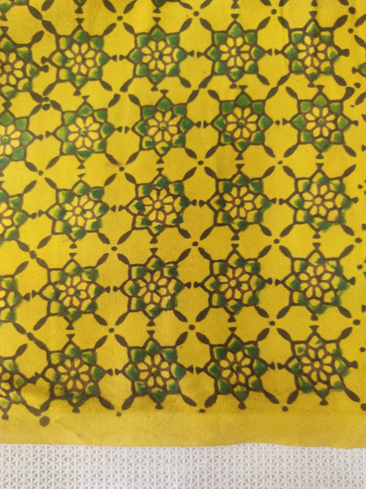 MUSTARD STAR JAAL AJRAKH HANDBLOCK PRINTED MUSHRU SILK FABRIC