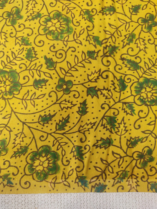 MUSTARD JAAL AJRAKH HANDBLOCK PRINTED MUSHRU SILK FABRIC