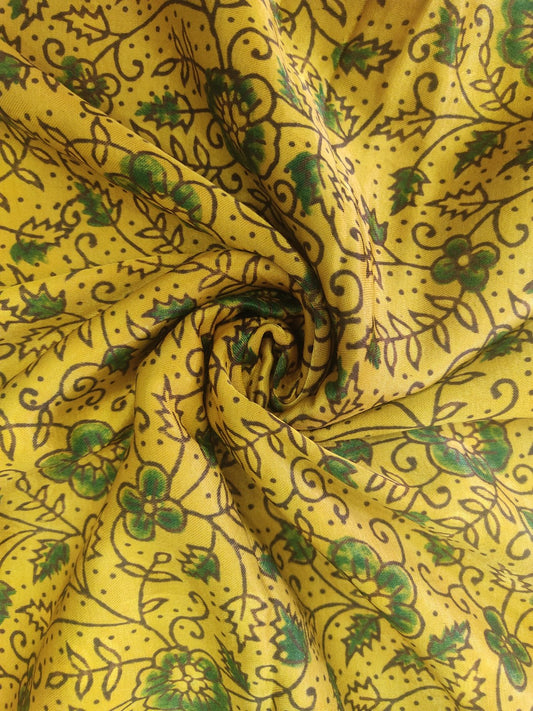 MUSTARD JAAL AJRAKH HANDBLOCK PRINTED MUSHRU SILK FABRIC