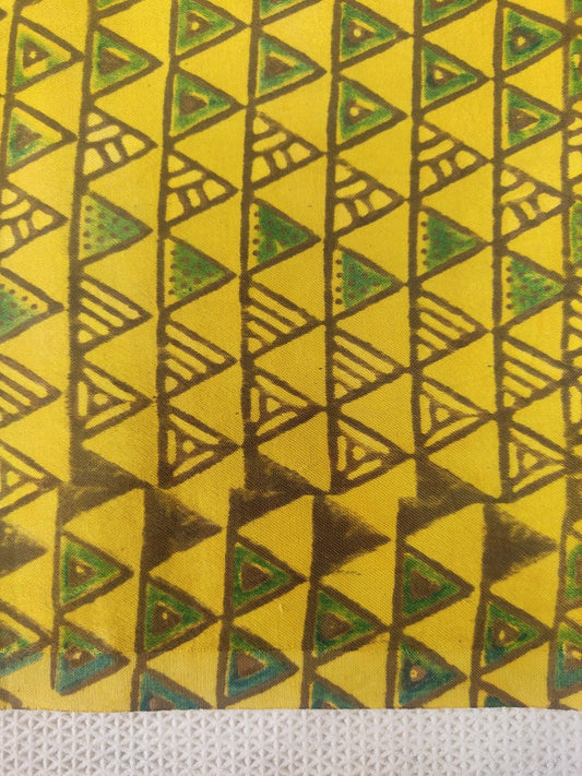 MUSTARD TRIANGLE PATTERN AJRAKH HANDBLOCK PRINTED MUSHRU SILK FABRIC