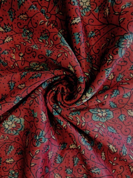MAROON JAAL AJRAKH HANDBLOCK PRINTED MUSHRU SILK FABRIC
