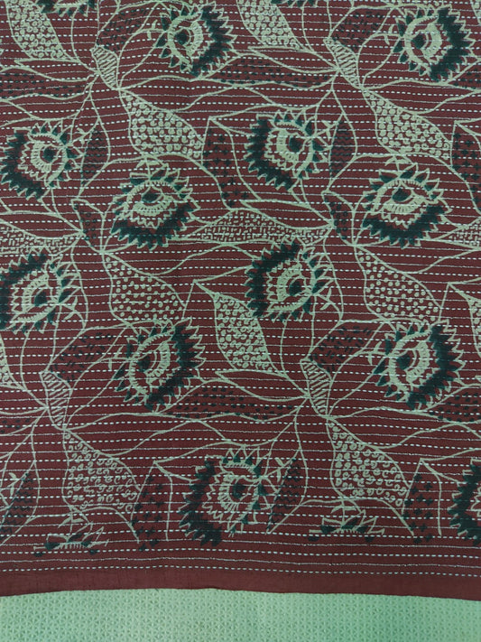 PURE COTTON RUST MAROON KANTHA ABSTARCT JAAL PRINT COTTON FABRIC