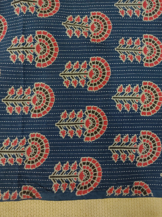PURE COTTON INDIGO KANTHA FLOWER PRINT COTTON FABRIC
