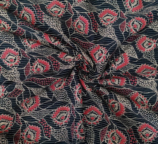 PURE COTTON BLACK KANTHA ABSTARCT JAAL PRINT COTTON FABRIC