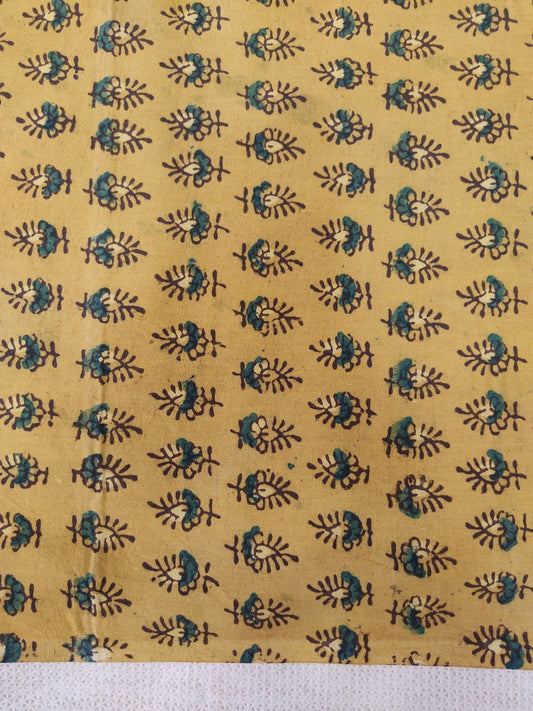 PURE COTTON MUSTARD YELLOW SMALL BUTTI AJRAKH PRINTED COTTON FABRIC