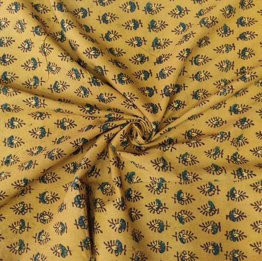 PURE COTTON MUSTARD YELLOW SMALL BUTTI AJRAKH PRINTED COTTON FABRIC