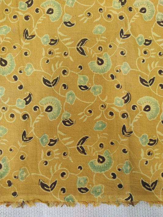 PURE COTTON MUSTARD YELLOW FLORAL JAAL AJRAKH PRINTED COTTON FABRIC