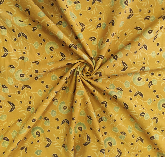 PURE COTTON MUSTARD YELLOW FLORAL JAAL AJRAKH PRINTED COTTON FABRIC