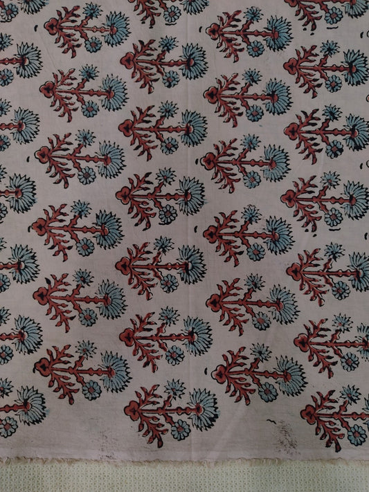 PURE COTTON CREAM FLORAL JAAL BUTTI AJRAKH PRINTED COTTON FABRIC