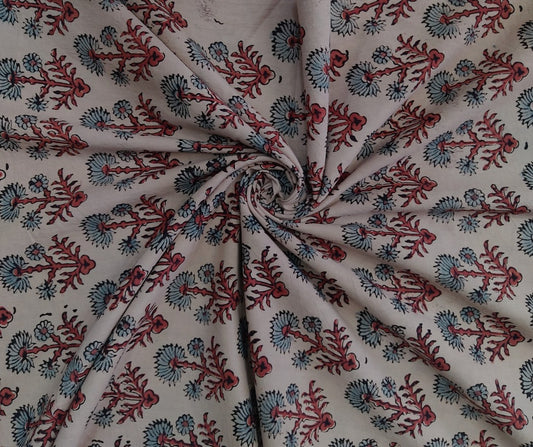 PURE COTTON CREAM FLORAL JAAL BUTTI AJRAKH PRINTED COTTON FABRIC