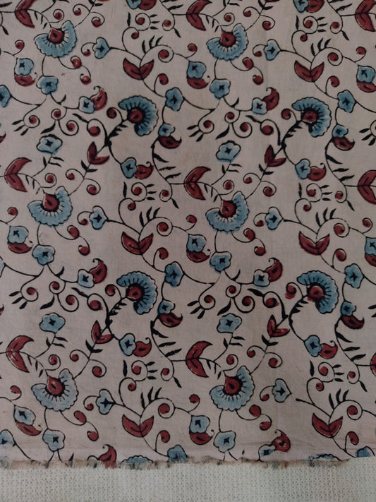 PURE COTTON CREAM FLORAL JAAL AJRAKH PRINTED COTTON FABRIC