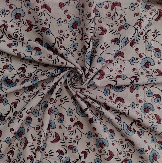 PURE COTTON CREAM FLORAL JAAL AJRAKH PRINTED COTTON FABRIC