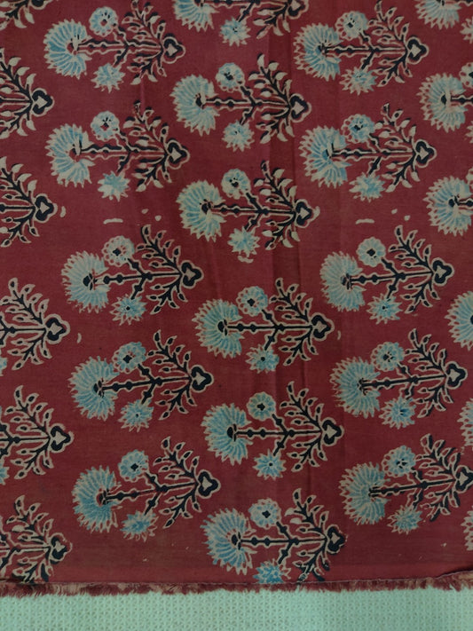 PURE COTTON MAROON FLORAL JAAL BUTTI AJRAKH PRINTED COTTON FABRIC