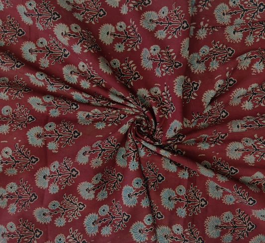 PURE COTTON MAROON FLORAL JAAL BUTTI AJRAKH PRINTED COTTON FABRIC