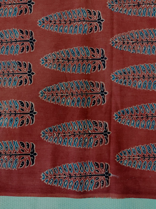 PURE COTTON MAROON FERN LEAF AJRAKH HANDBLOCK PRINTED COTTON FABRIC