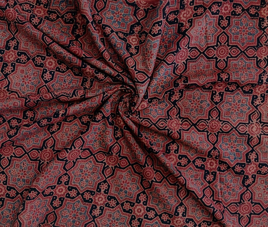 PURE COTTON MAROON GAD PATTERN DESIGN AJRAKH PRINTED COTTON FABRIC