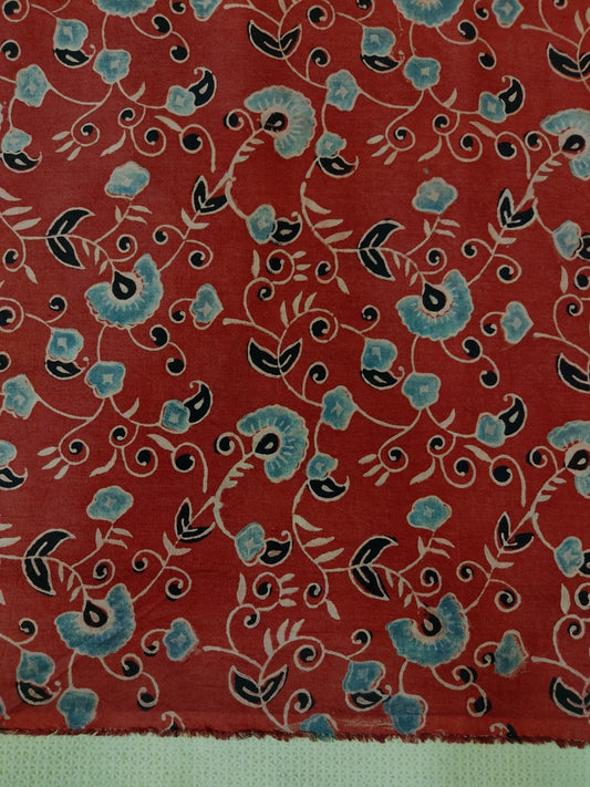 PURE COTTON MAROON FLORAL JAAL AJRAKH HANDBLOCK PRINTED COTTON FABRIC
