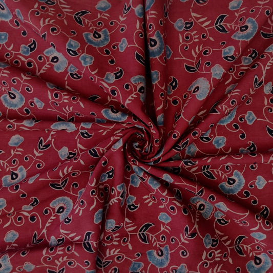 PURE COTTON MAROON FLORAL JAAL AJRAKH HANDBLOCK PRINTED COTTON FABRIC