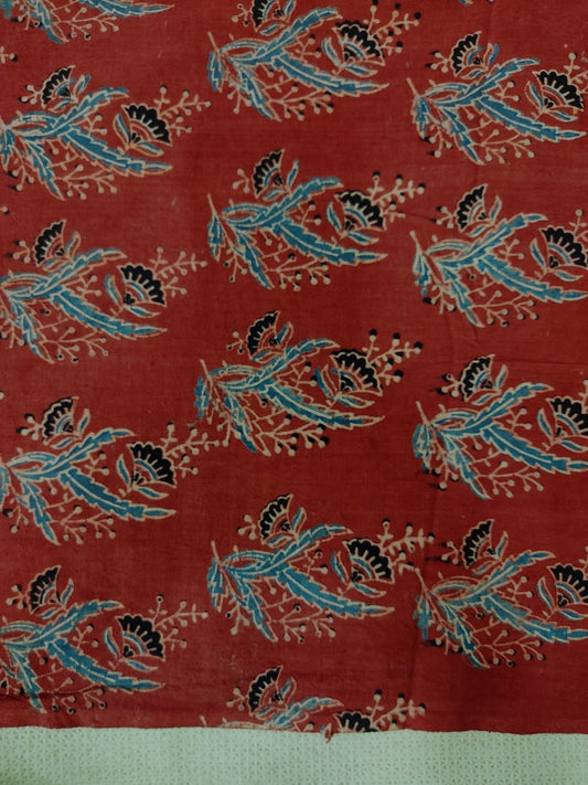 PURE COTTON MAROON FLORAL BUTTI AJRAKH PRINTED CCOTTON FABRIC