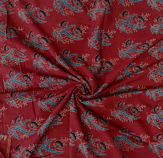 PURE COTTON MAROON FLORAL BUTTI AJRAKH PRINTED CCOTTON FABRIC